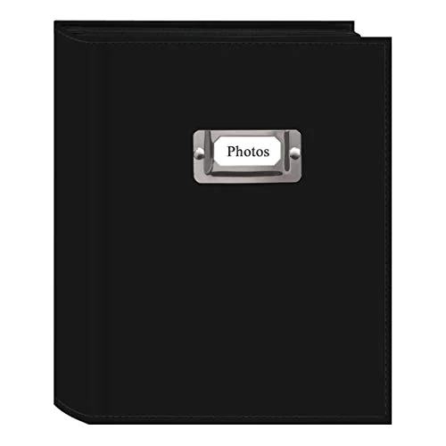 208-Pocket Sewn Leatherette Photo Album with Silvertone Metal I.D. Plate for 4x6 Prints, Black