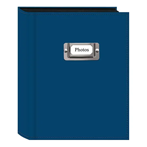208-Pocket Sewn Leatherette Photo Album with Silvertone Metal I.D. Plate for 4x6 Prints, Bright Blue
