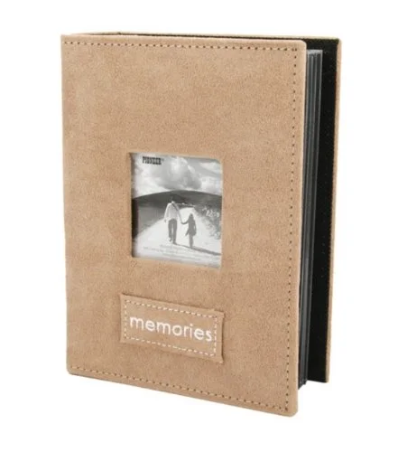 Embroidered Patch Faux Suede Album, 100 pockets, Tan