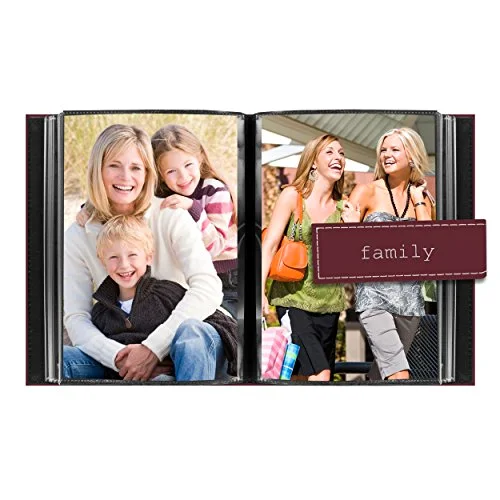 Embroidered Strap Sewn Leatherette Mini Album, 36 pockets, Burgundy (EXP-46/BF), photo 3