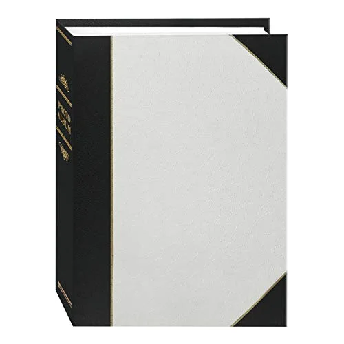 Ledger Style Leatherette Album, 50 pockets, 5x7, White and Black