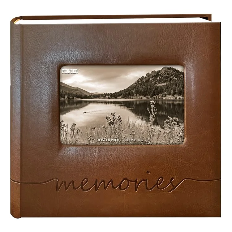 "memories" Embossed Frame Cover Photo Album 200 pockets holds 4x6 Photos, Brown