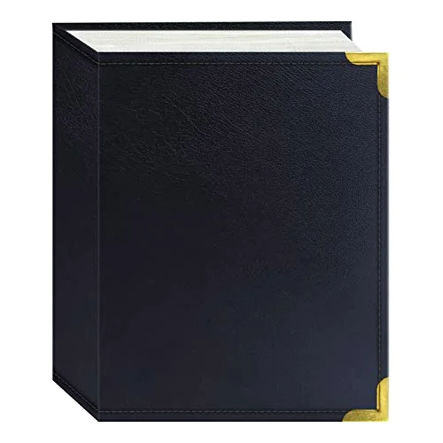 Sewn Leatherette Album with Brass Corners, 100 pockets, Navy