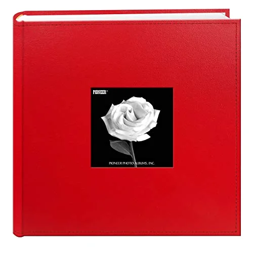 Sewn Leatherette Frame Cover Photo Album, 200 pockets, Clear,Red