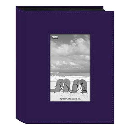 200-Pocket Sewn Leatherette Frame Cover Photo Album, Bright Purple