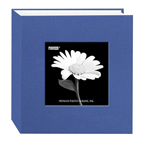 Fabric Frame Cover Photo Album, 100 pockets, Clear,Blue