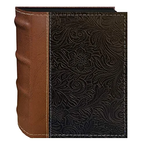 NE4-100/BN 100-Pocket Scroll Embossed Sewn Leatherette 2-Tone Cover Photo Album