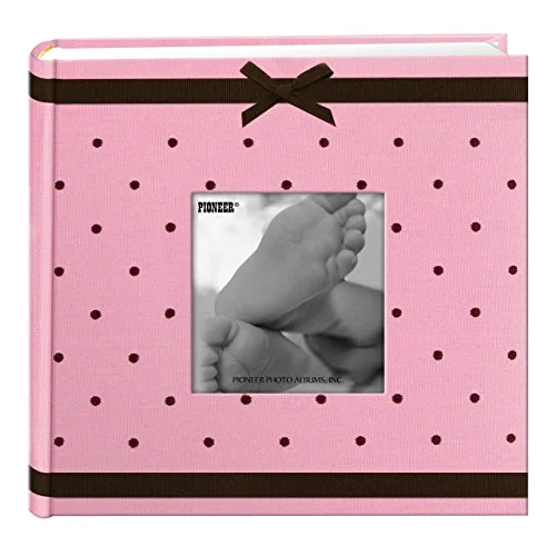 2-Up Baby Dot Fabric Frame Photo Album 200 Pockets - Pink/Brown