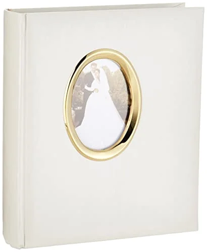 200-Pocket Ivory Moire Cover Album with Silver Tone Oval Frame for 4x6 Prints