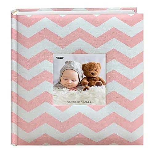 Chevron Fabric Frame Cover Photo Album, 200 pockets, Pink