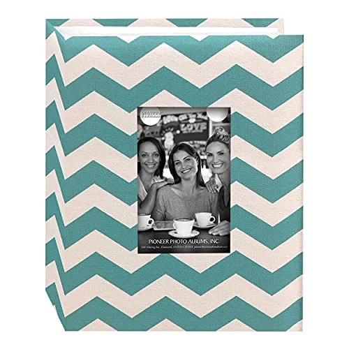 Chevron Fabric Frame Photo Album with 100 pockets hold, 4x6, Aqua/White