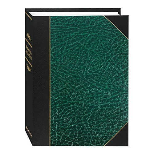 Ledger Style Leatherette Album, 50 pockets, 5x7, Green and Black