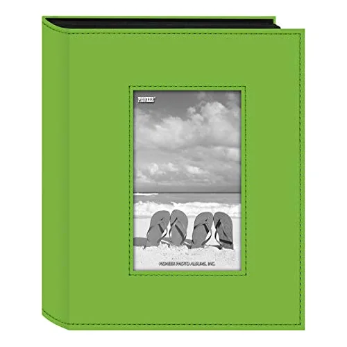 Sewn Leatherette Frame Photo Album, Lime Green
