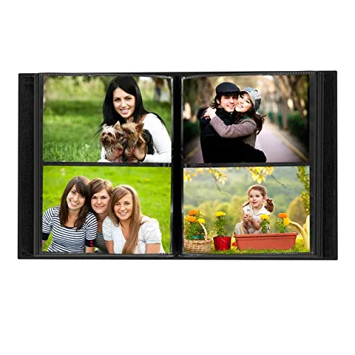 200-Pocket Sewn Leatherette Frame Cover Photo Album, Black, photo 3