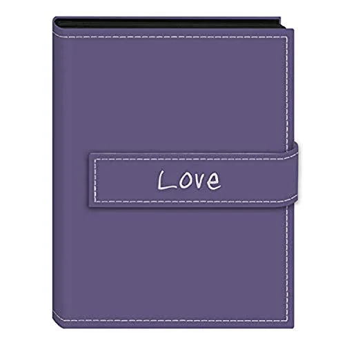 Embroidered Strap Sewn Leatherette Mini Album, 36 pockets, Lavender (EXP-46/LL)