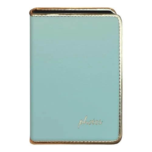 Gold Piped Edge Sewn Mini Photo Album, Crystal Light Blue