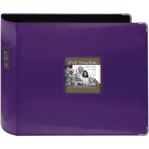 Sewn Leatherette 3-Ring Binder, 12x12, Bright Purple (T-12JF/CPR)