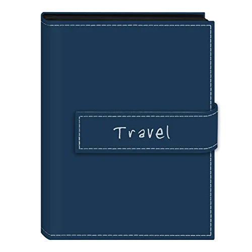 Embroidered Strap Sewn Leatherette Mini Album, 36 pockets, 5x7, Blue (EXP-57/BT)