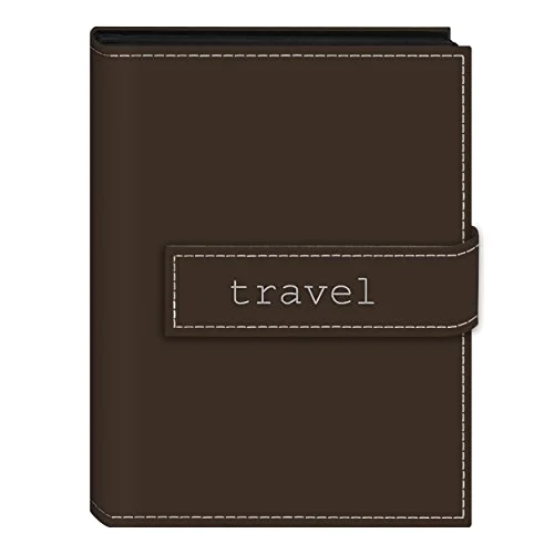 Embroidered Strap Sewn Leatherette Mini Album, 36 pockets, 5x7, Brown (EXP-57/BNT)