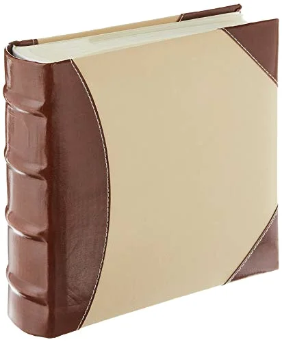 High Capacity Sewn Fabric and Leatherette Cover Photo Album, Brown on Beige