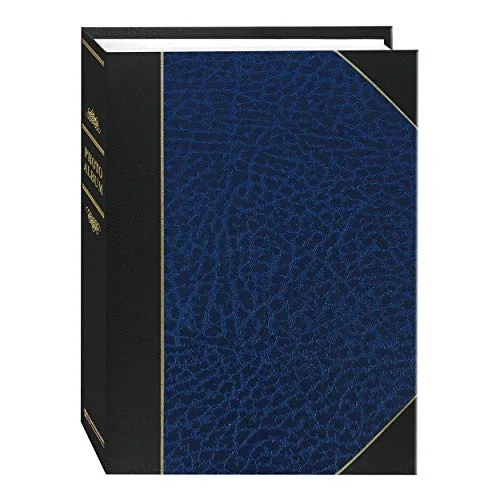 Ledger Style Leatherette Album, 50 pockets, 5x7, Navy Blue and Black