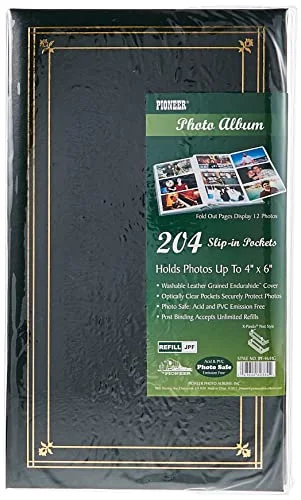 Slim Line Post-Bound Leatherette Album, 204 pockets, Green