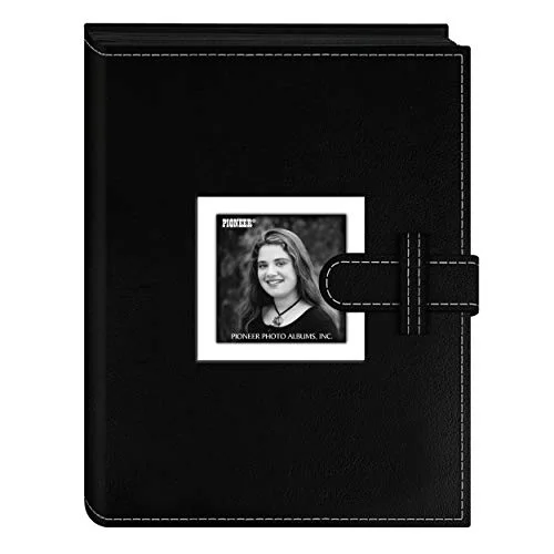 24-Pocket Sewn Leatherette Frame Cover Album with Strap Closure for 4x6 Prints