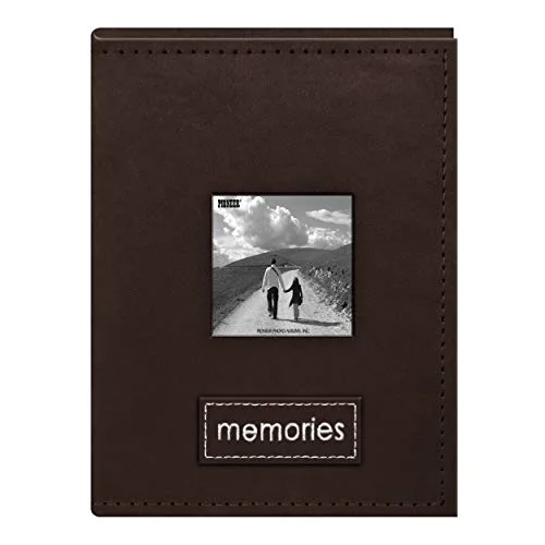 36-Pocket Sewn Dark Brown Faux Suede Frame Cover Album with Embroidered Patch Trim for 4x6 Prints