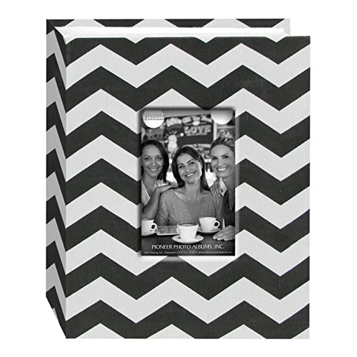 Chevron Fabric Frame Photo Album with 100 pockets hold, 4x6, Black/White