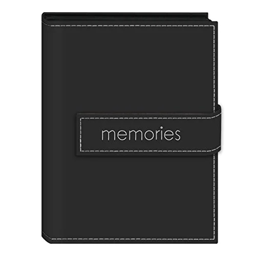 Embroidered Strap Sewn Leatherette Mini Album, 36 pockets, 5x7, Black (EXP-57/BKM)