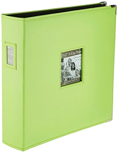 Sewn Leatherette 3-Ring Binder, 12x12, Bright Green