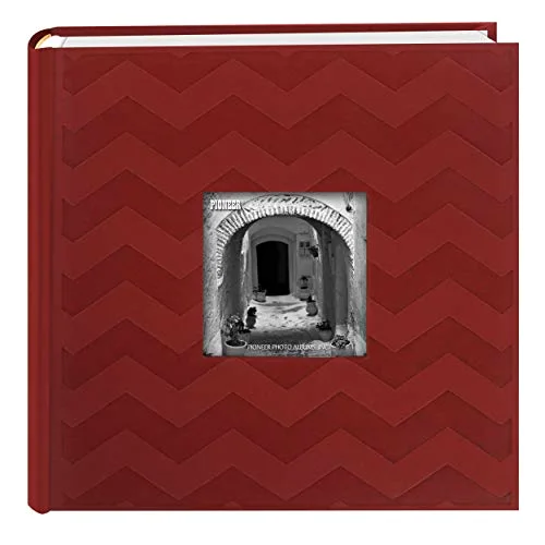 200-Pocket Chevron Embossed Frame Leatherette Photo Album, 4x6, Red