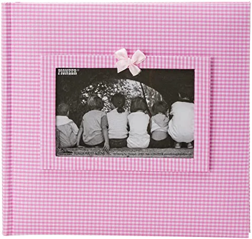 200-Pocket Gingham Fabric Frame Cover Photo Album for 4x6 Prints, Pink