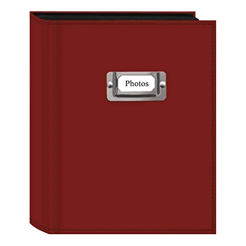 208-Pocket Sewn Leatherette Photo Album with Silvertone Metal I.D. Plate for 4x6 Prints, Bright Red