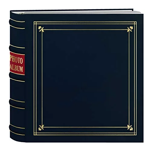 Ring Bound Bonded Leather Album with Gold Accents, 200 pockets, Navy Blue