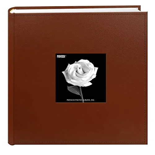Sewn Leatherette Frame Cover Photo Album, 200 pockets, Clear,Brown