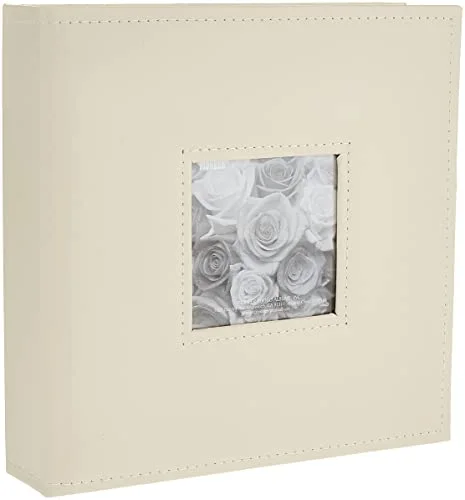 3-Ring Sewn Leatherette Photo Box Album, 120 pockets, Clear,Ivory,White