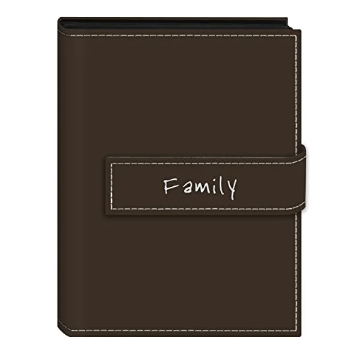 Embroidered Strap Sewn Leatherette Mini Album, 36 pockets, 5x7, Brown (EXP-57/BNF)