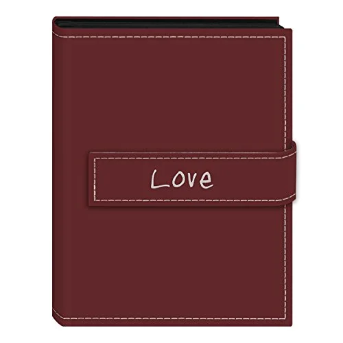 Embroidered Strap Sewn Leatherette Mini Album, 36 pockets, Burgundy (EXP-46/BL)