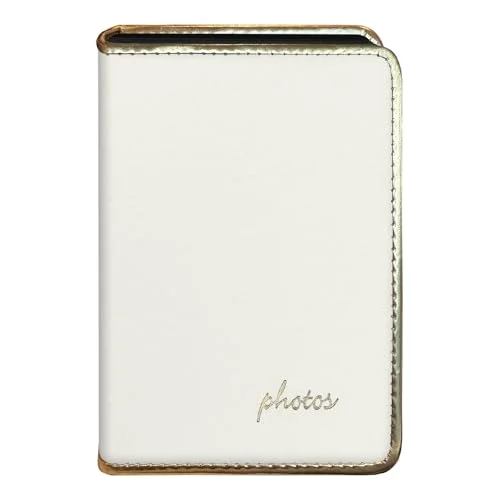 Gold Piped Edge Sewn Mini Photo Album, White