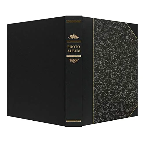 Ledger Style Leatherette Album, 50 pockets, 5x7, Silver Marble and Black, photo 2