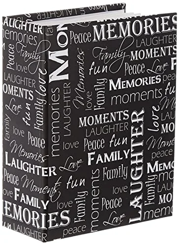 Mini-Max Photo 100-Pocket 4x6 Photo Album, Black and White Words