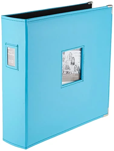 Sewn Leatherette 3-Ring Binder, 12x12, Bright Blue