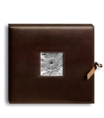 12x12 D-Ring Sewn Leatherette Scrapbook Box, Brown
