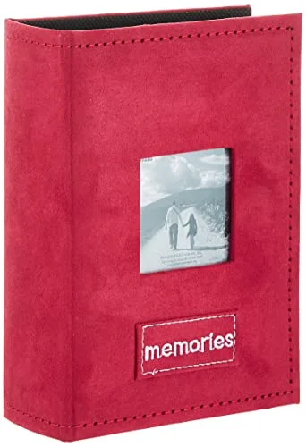 Embroidered Patch Faux Suede Album, 100 pockets, Raspberry