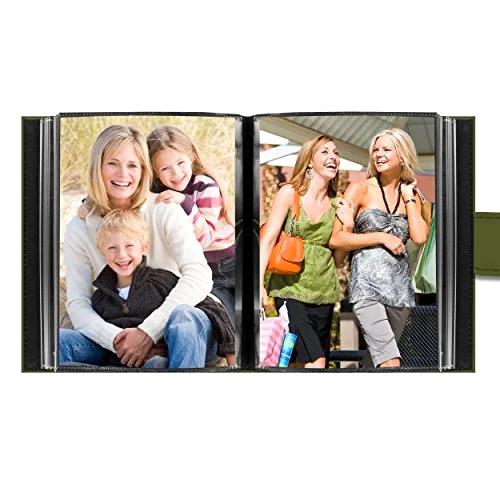 Embroidered Strap Sewn Leatherette Mini Album, 36 pockets, 5x7, Sage Green, photo 4
