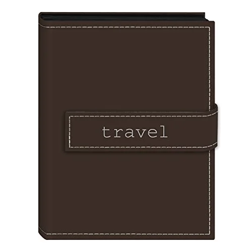Embroidered Strap Sewn Leatherette Mini Album, 36 pockets, Brown