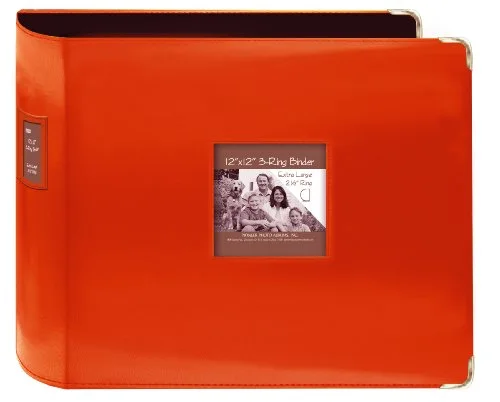 Sewn Leatherette 3-Ring Binder, 12x12, Bright Orange