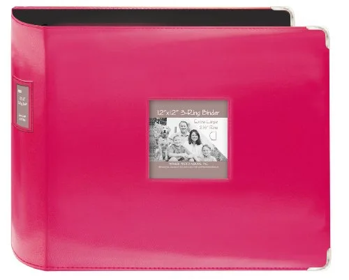 Sewn Leatherette 3-Ring Binder, 12x12, Bright Pink