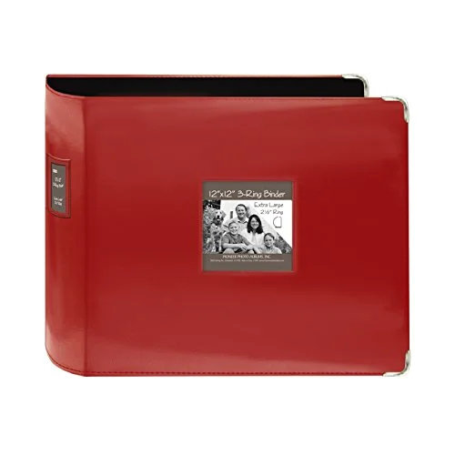 Sewn Leatherette 3-Ring Binder, 12x12, Red